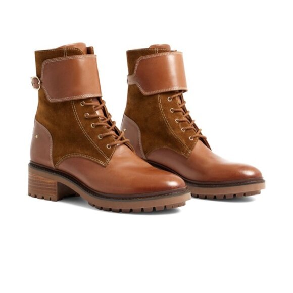 NEW Vanessa Bruno Leather Suede Lace Up Block Heeled Biker Ankle Boots Booties - Picture 5 of 12